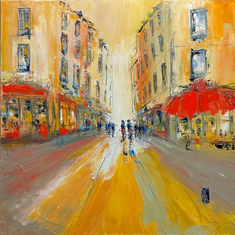 Painting Rue Orangée by Raffin Christian | Painting Figurative Urban Oil