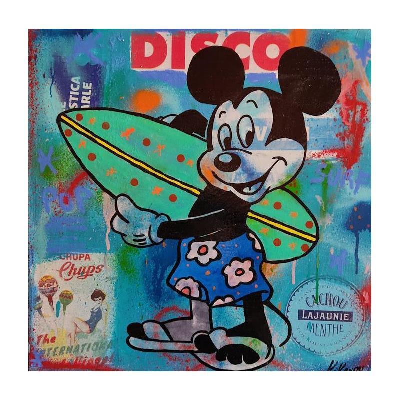 Peinture Mickey surf par Kikayou | Tableau Pop-art Acrylique, Collage, Graffiti
