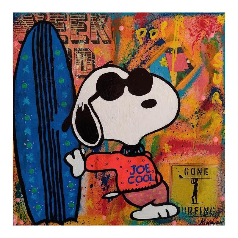 Peinture Snoopy surf par Kikayou | Tableau Pop-art Acrylique, Collage, Graffiti