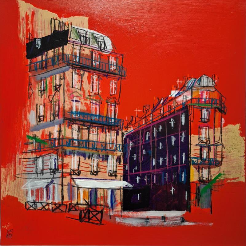 Painting C'est l'heure rouge by Anicet Olivier | Painting Figurative Acrylic, Pastel Architecture, Urban