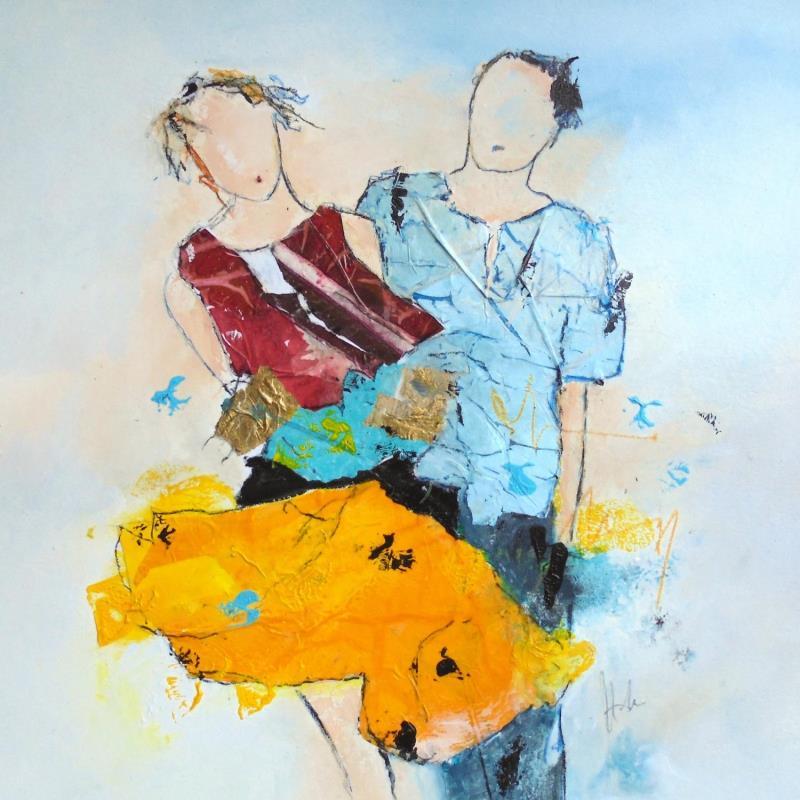 Painting ADELICE ET SON HOMME by Han | Painting Figurative Portrait Acrylic Ink Paper