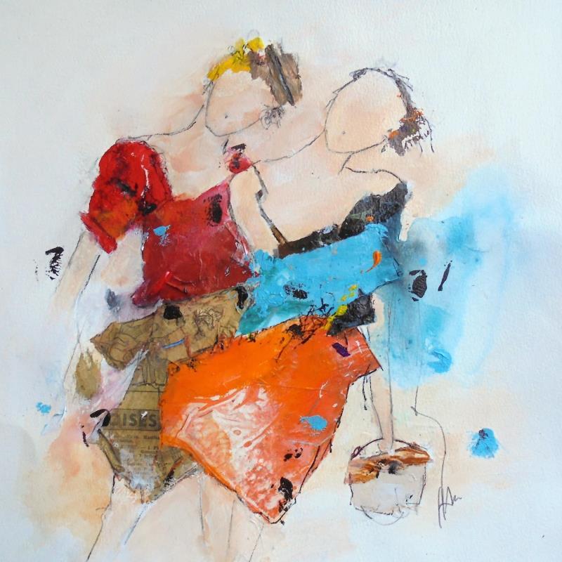 Painting SORTIE ENTRE FILLES by Han | Painting Figurative Portrait Acrylic Ink Paper