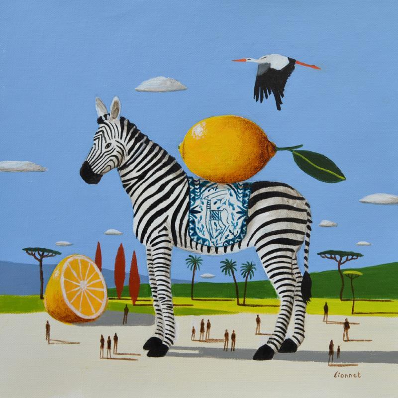 Painting Zèbre aux citrons by Lionnet Pascal | Painting Surrealism Acrylic Animals, Landscapes, Life style