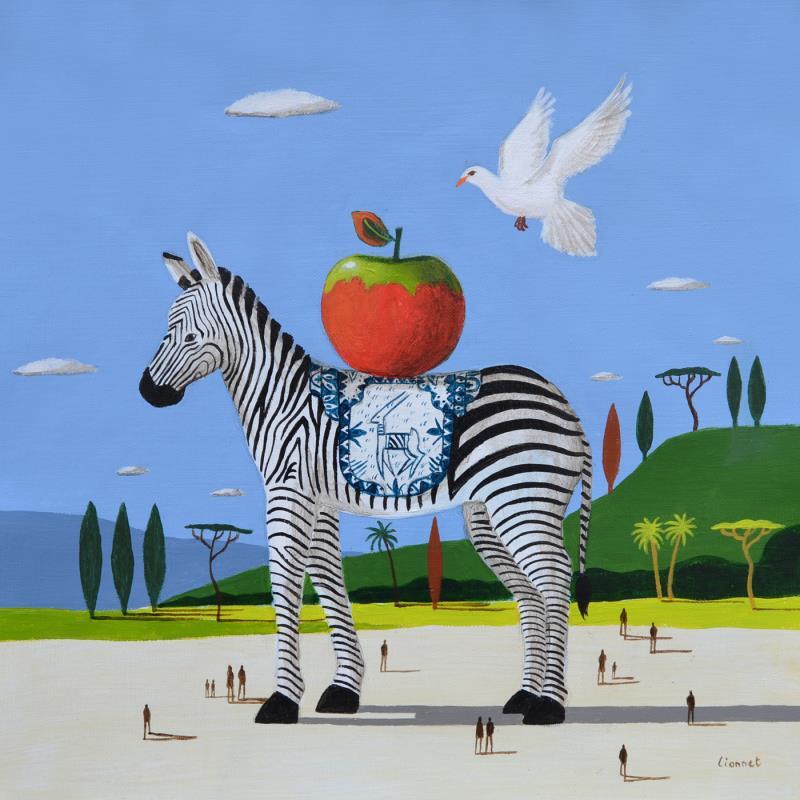 Painting Zèbre à la colombe by Lionnet Pascal | Painting Surrealism Landscapes Life style Animals Acrylic