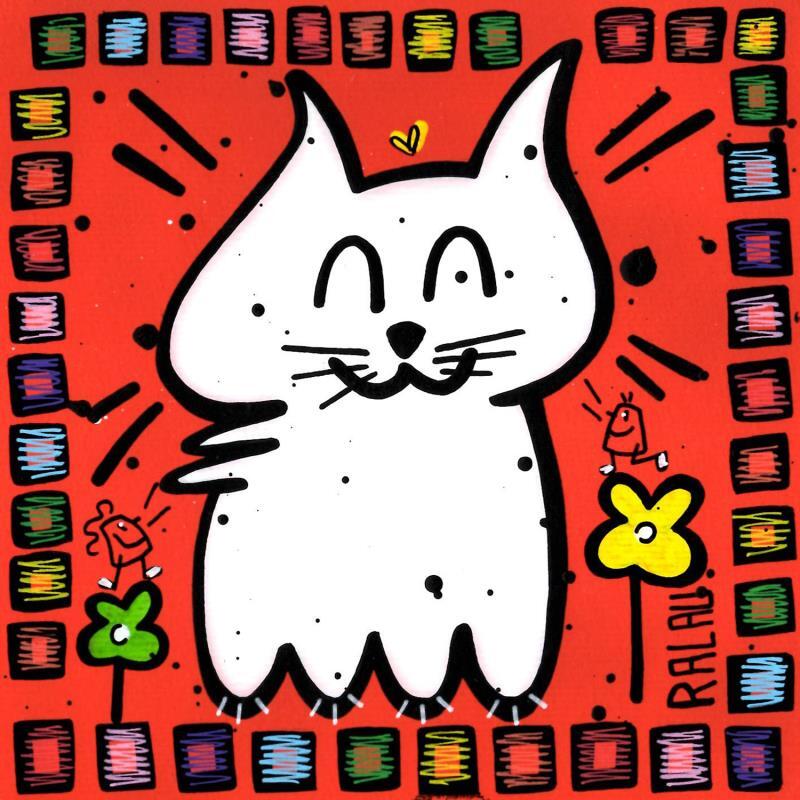 Peinture The happy cat par Ralau | Tableau Art Singulier Animaux Acrylique Posca