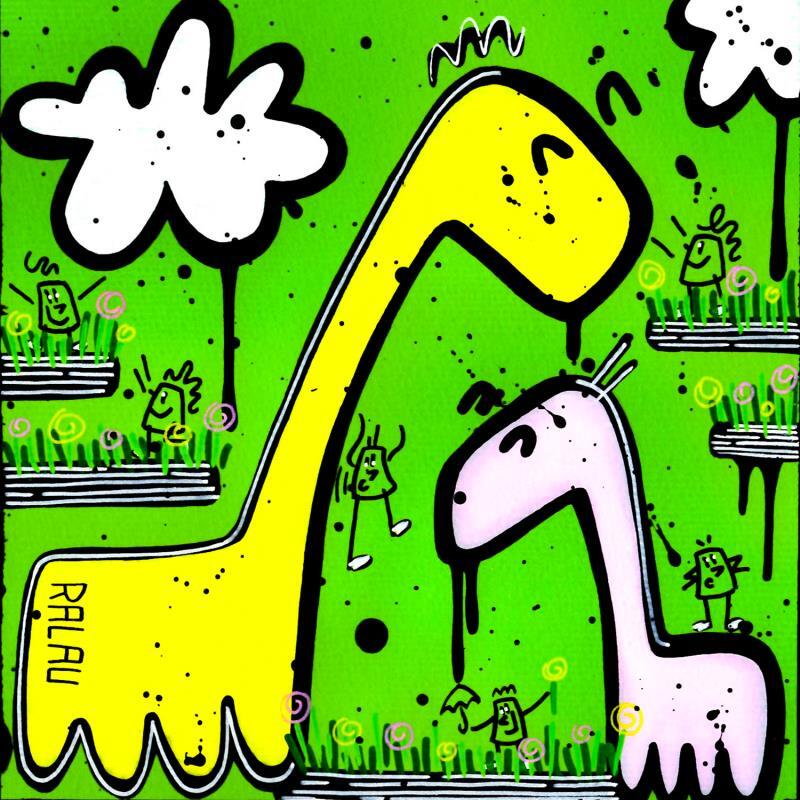 Peinture Dinoland  par Ralau | Tableau Art Singulier Animaux Acrylique Posca