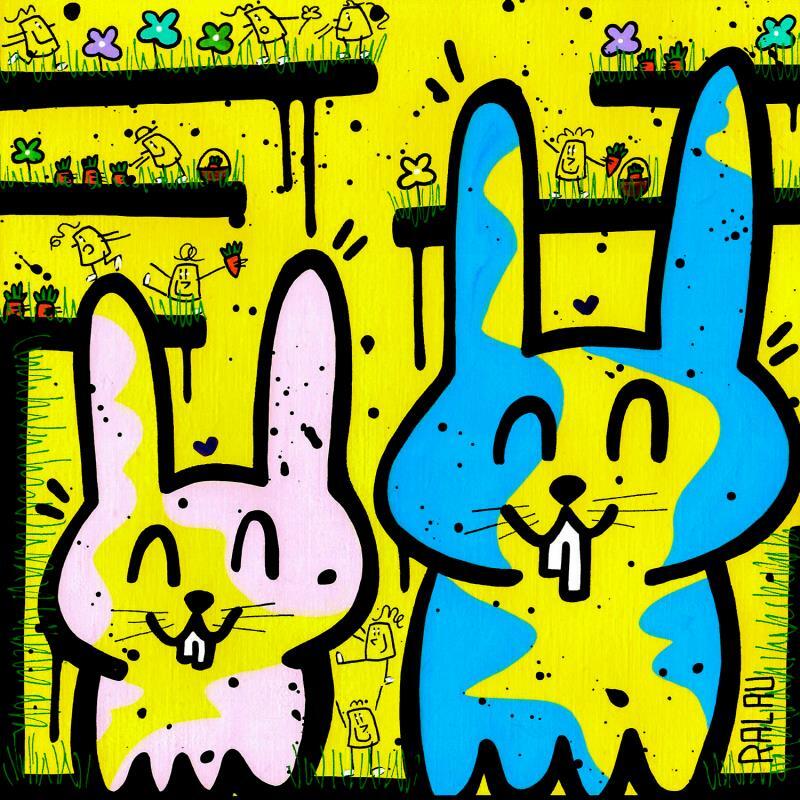 Gemälde Bunny star von Ralau | Gemälde Art brut Tiere Acryl Posca