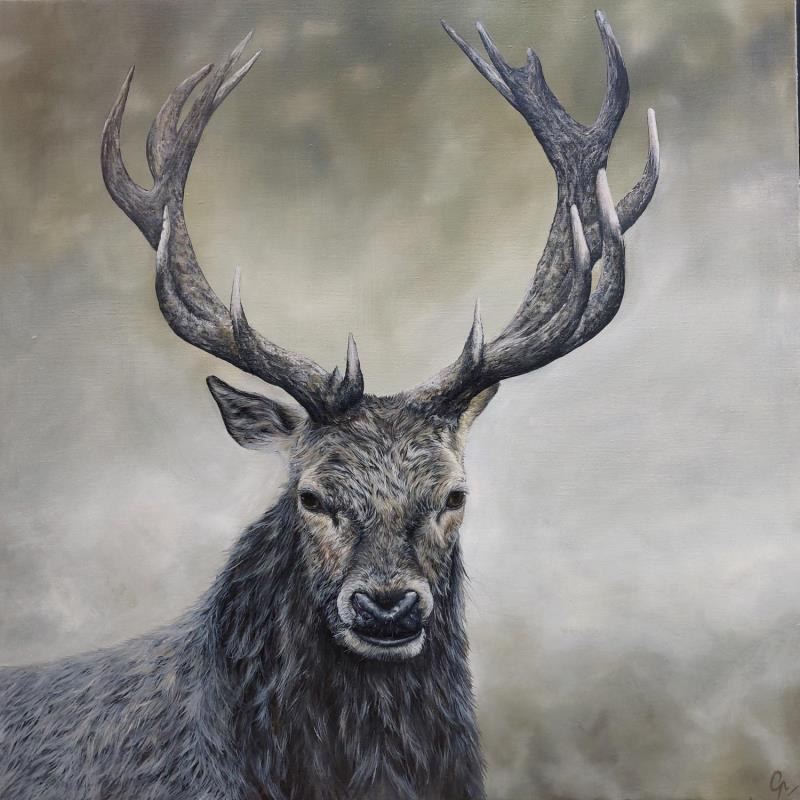 Painting Cerf hiver by Pressac Clémence | Painting Figurative Animals Acrylic