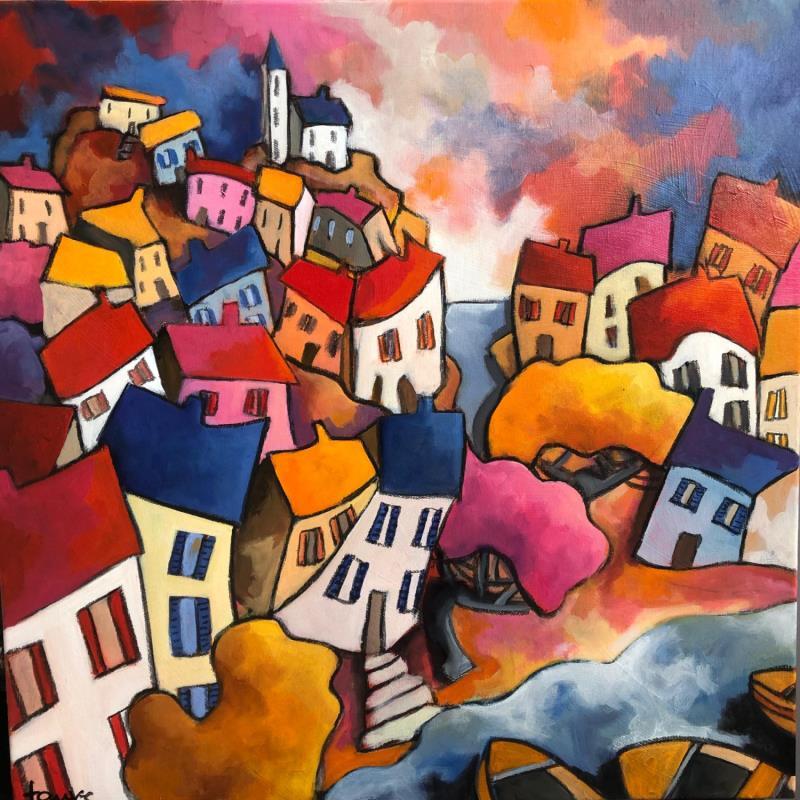 Painting Paisible village  by Fauve | Painting Figurative Landscapes Acrylic