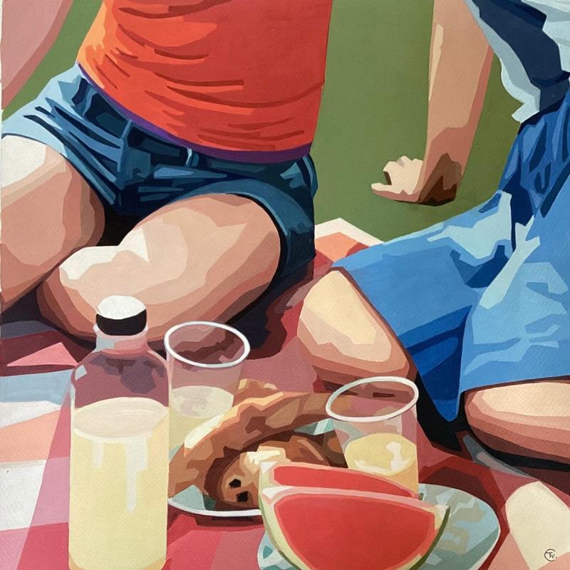 Gemälde Déjeuner  sur l’herbe von Colin Véronique | Gemälde Figurativ Porträt Alltagsszenen Stillleben Acryl