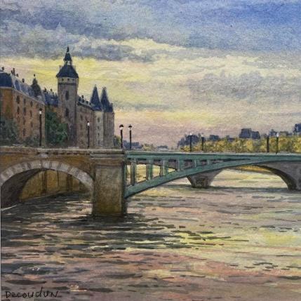 Painting La Seine, La Conciergerie by Decoudun Jean charles | Painting Figurative Watercolor Pop icons, Urban
