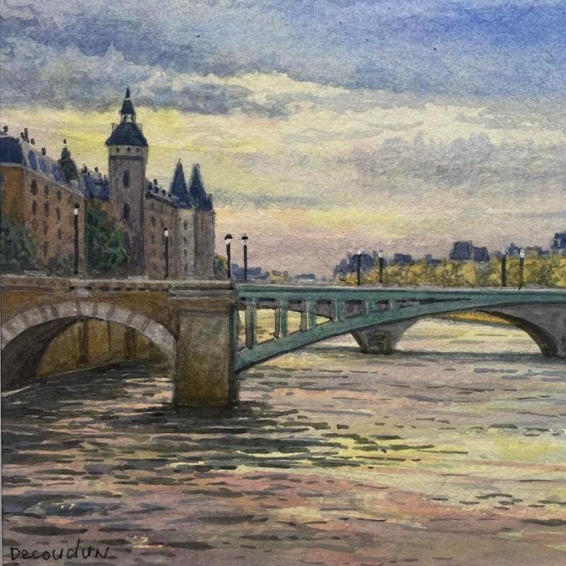 Painting La Seine, La Conciergerie by Decoudun Jean charles | Painting Figurative Watercolor Pop icons, Urban