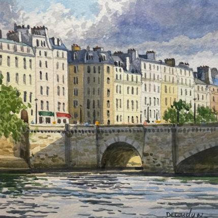 Gemälde Paris la Seine, l'ile Saint Louis von Decoudun Jean charles | Gemälde Figurativ Aquarell Pop-Ikonen, Urban
