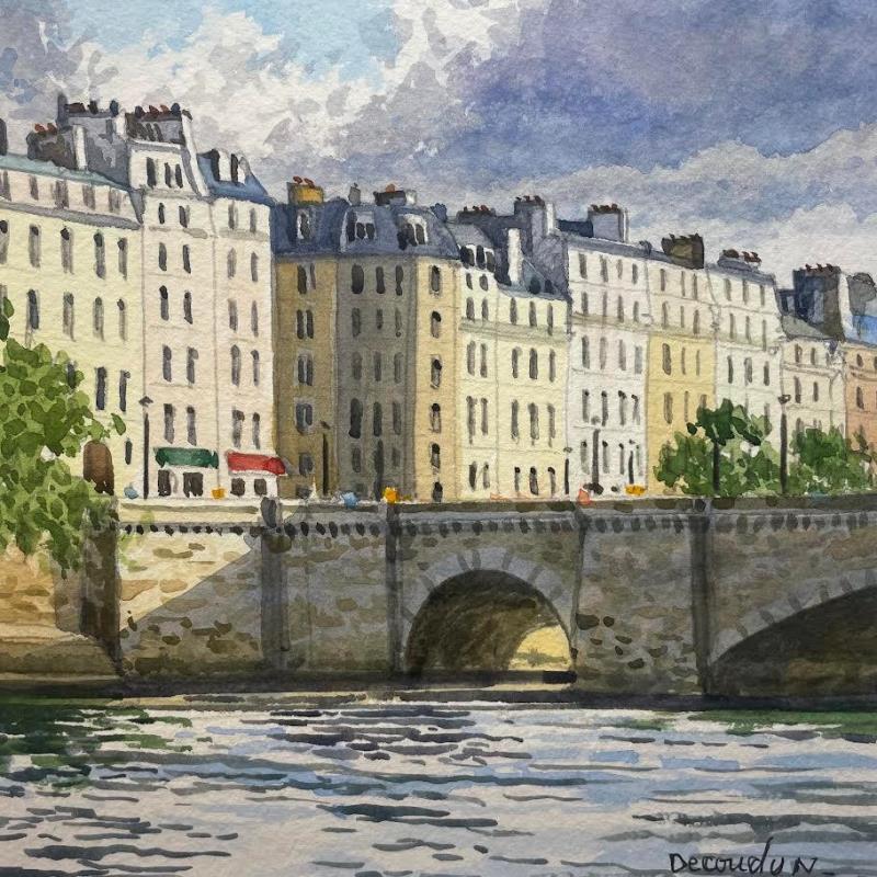 Gemälde Paris la Seine, l'ile Saint Louis von Decoudun Jean charles | Gemälde Figurativ Urban Aquarell