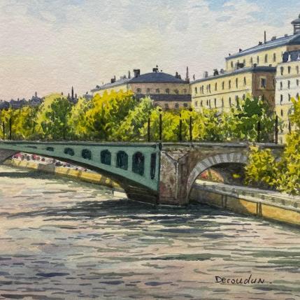 Gemälde Paris, la Seine, théâtre du chatelet von Decoudun Jean charles | Gemälde Figurativ Aquarell Pop-Ikonen, Urban