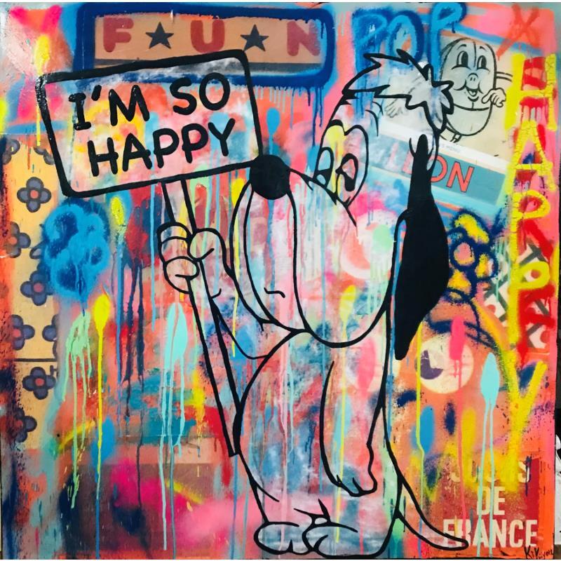 Peinture Droopy « i am so happy » par Kikayou | Tableau Pop-art Acrylique, Collage, Graffiti Icones Pop