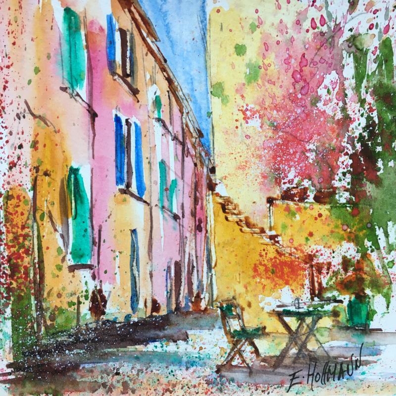 Painting  Tranquille dans ma ruelle  by Hoffmann Elisabeth | Painting Figurative Watercolor Urban