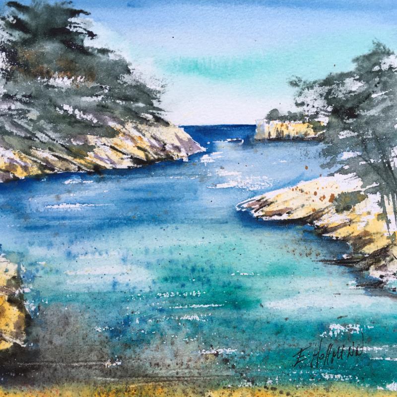 Painting  Calanque solitaire  by Hoffmann Elisabeth | Painting Figurative Marine Watercolor