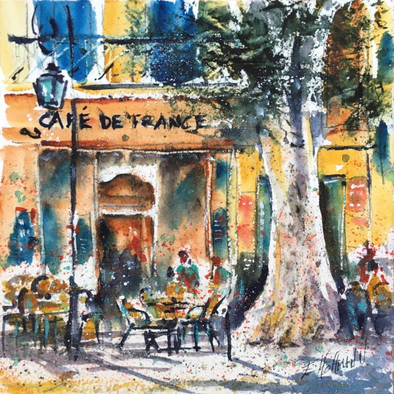 Painting Café de France  by Hoffmann Elisabeth | Painting Figurative Watercolor Pop icons, Urban