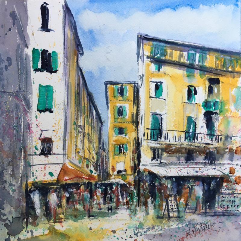 Painting  Ambiance ocre du midi  by Hoffmann Elisabeth | Painting Figurative Watercolor Urban