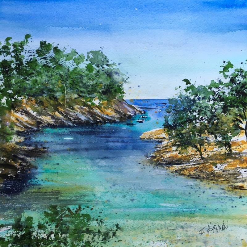 Painting Douce calanque by Hoffmann Elisabeth | Painting Figurative Marine Watercolor