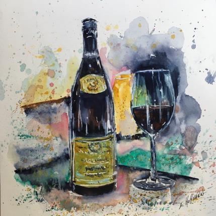 Painting Un bon verre de rouge ? by Hoffmann Elisabeth | Painting Figurative Watercolor Life style, Still-life