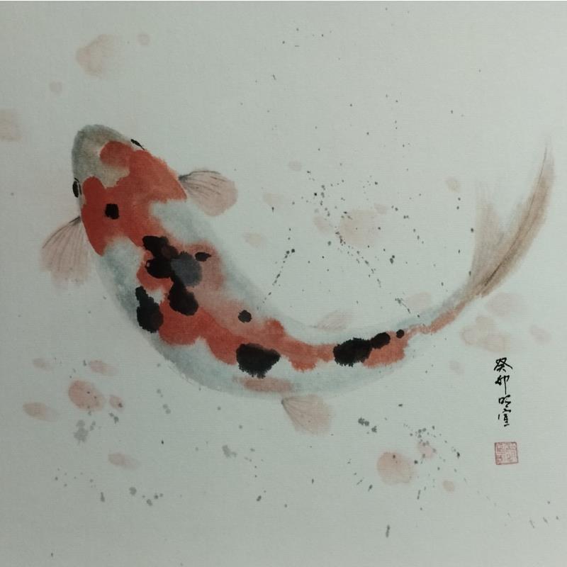 Gemälde Carp koi von Du Mingxuan | Gemälde Figurativ Tiere Aquarell Tinte