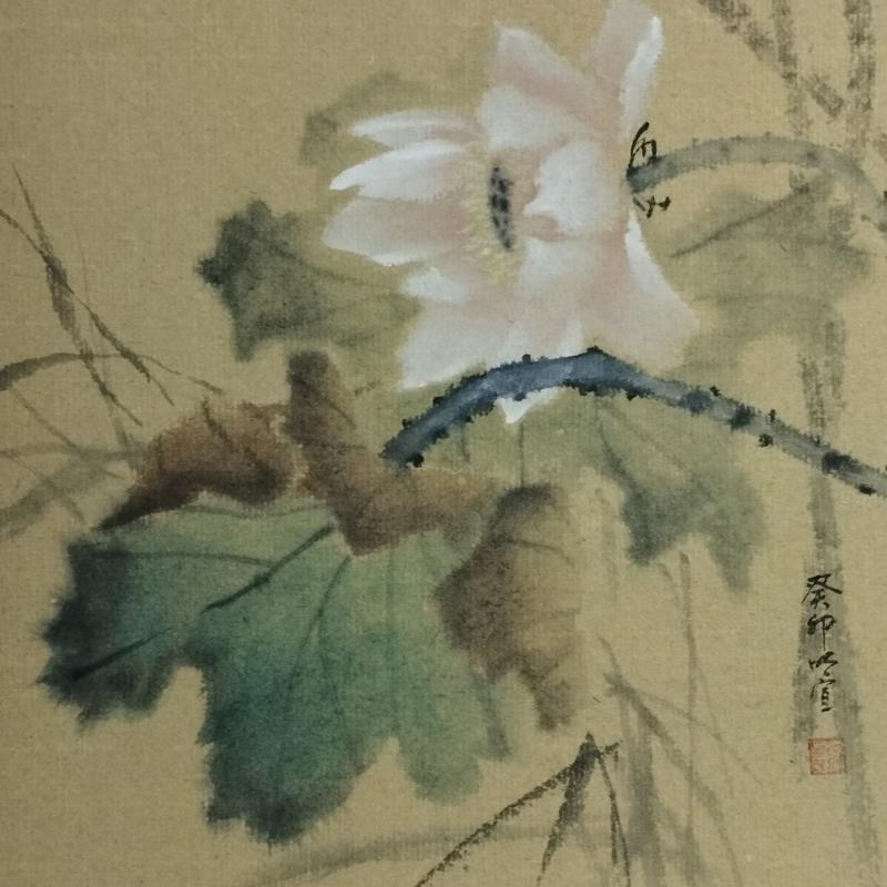 Painting Lotus by Du Mingxuan | Painting Figurative Ink, Watercolor Nature