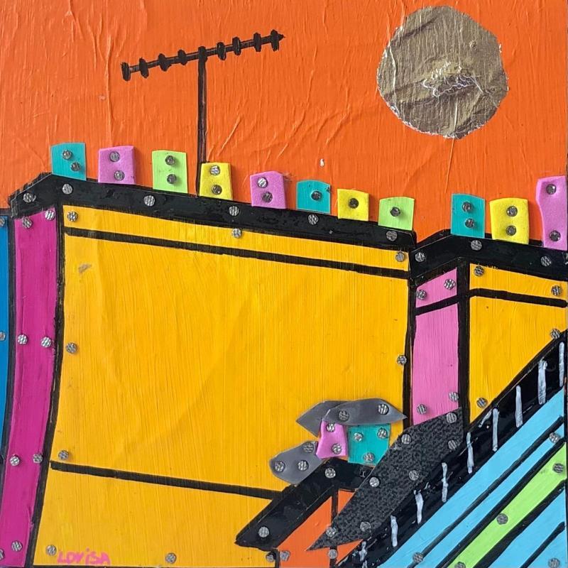 Peinture Un Été Brûlant par Lovisa | Tableau Pop-art Urbain Bois Acrylique Collage Posca Feuille d'argent Upcycling