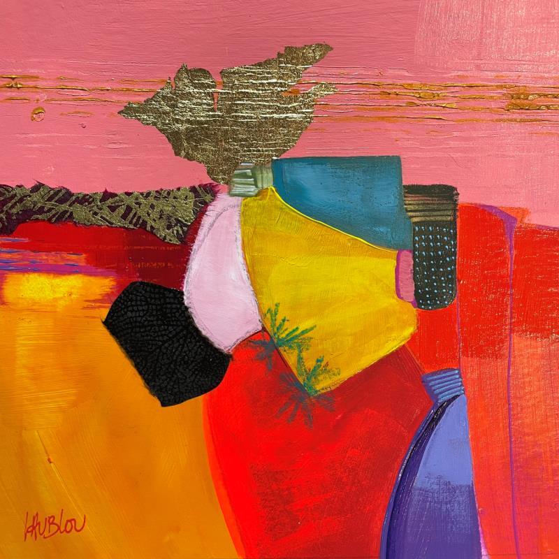 Gemälde L'exil dans le desert von Lau Blou | Gemälde Abstrakt Acryl, Collage, Pappe Landschaften, Minimalistisch, Pop-Ikonen