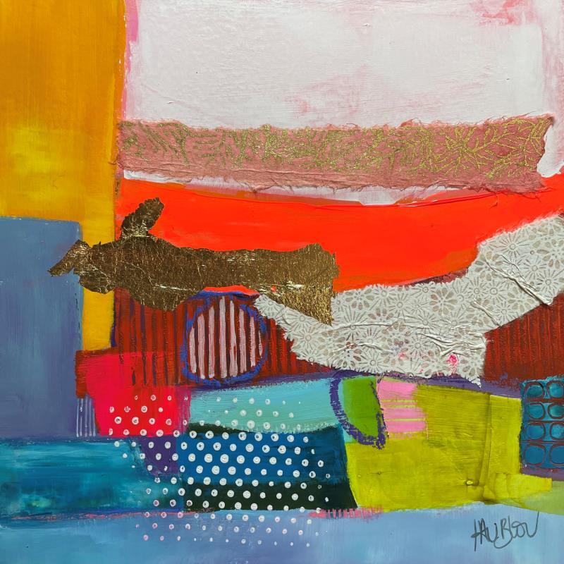 Painting Petite campagne    by Lau Blou | Painting Abstract Acrylic, Cardboard, Gluing, Gold leaf Landscapes, Pop icons