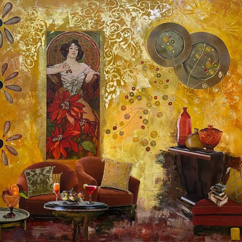 Gemälde Eclat intérieur von Romanelli Karine | Gemälde Figurativ Alltagsszenen Acryl Collage Posca Pastell Blattgold