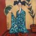 Painting Geisha in blues by Sundblad Silvina | Painting Figurative Acrylic Pastel