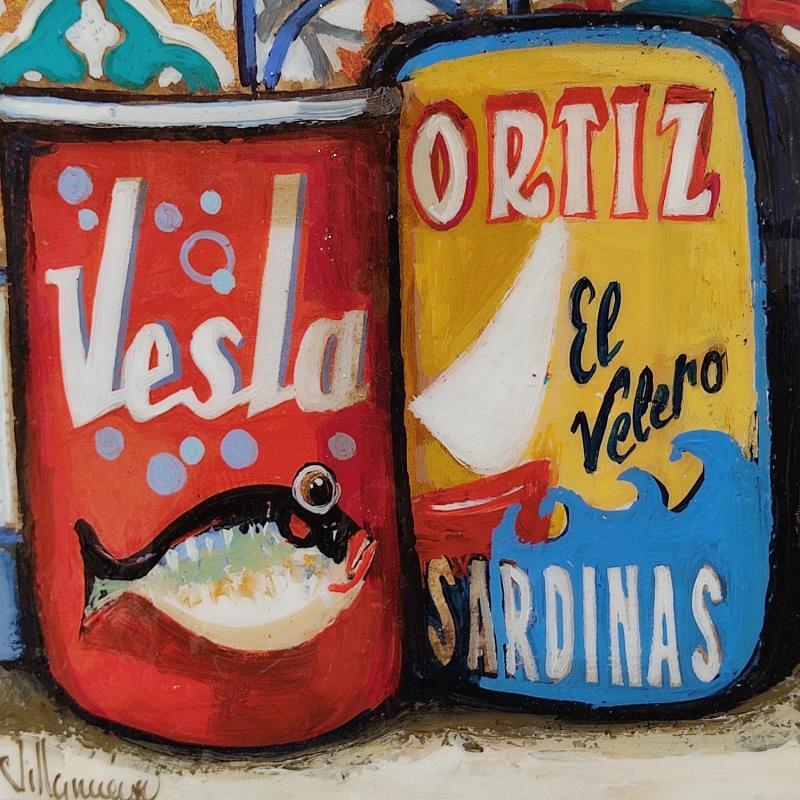 Painting Latas sardinas by Villanueva Puigdelliura Natalia | Painting Figurative Oil Pop icons, Still-life