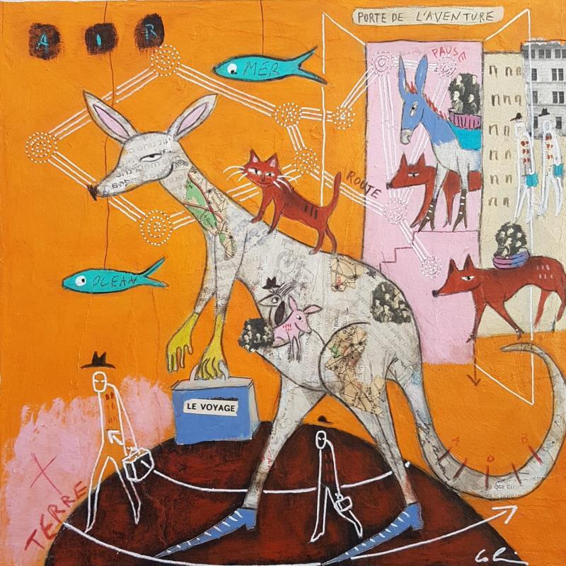 Peinture Porte de l'aventure #2 par Colin Sylvie | Tableau Art Singulier Acrylique, Collage, Pastel Animaux