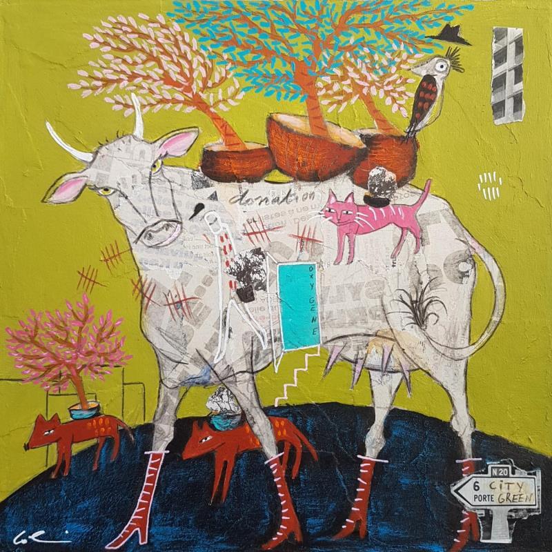 Peinture Donation. par Colin Sylvie | Tableau Art Singulier Acrylique, Collage, Pastel Animaux