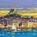 Peinture Petit voilier dans le port par Corbière Liisa | Tableau Figuratif Paysages Marine Huile