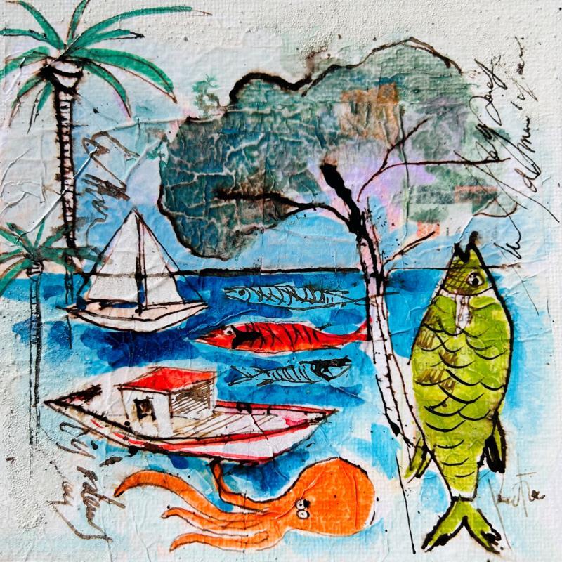 Gemälde La danse du poulpe von Colombo Cécile | Gemälde Figurativ Acryl, Aquarell, Collage, Pastell, Tinte Alltagsszenen, Landschaften, Tiere