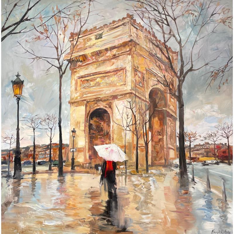 Painting Journée pluvieuse place de l'étoile by Novokhatska Olga | Painting Figurative Acrylic, Oil Urban