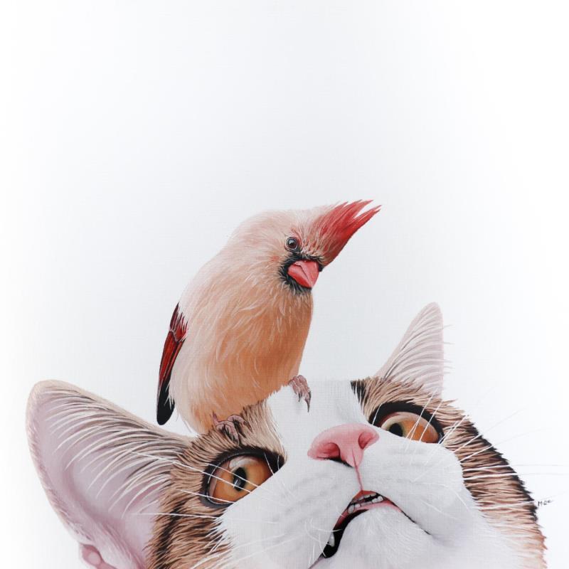 Gemälde BIRD AND CAT 13 von Milie Lairie | Gemälde Realismus Porträt Natur Tiere Öl