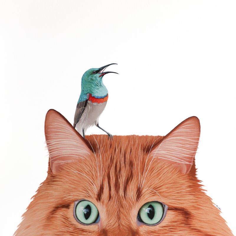 Gemälde BIRD AND CAT 14 von Milie Lairie | Gemälde Realismus Porträt Natur Tiere Öl