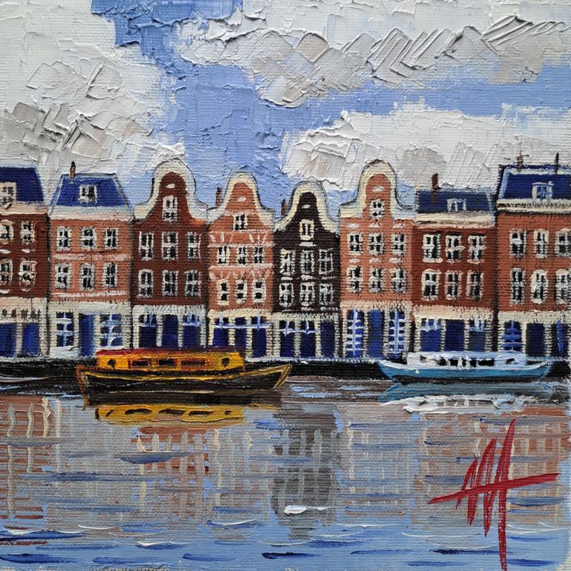 Painting Amsterdam canal view by De Jong Marcel | Painting Figurative Oil Pop icons, Urban