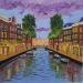 Peinture Amsterdam street lights par De Jong Marcel | Tableau Figuratif Urbain Huile