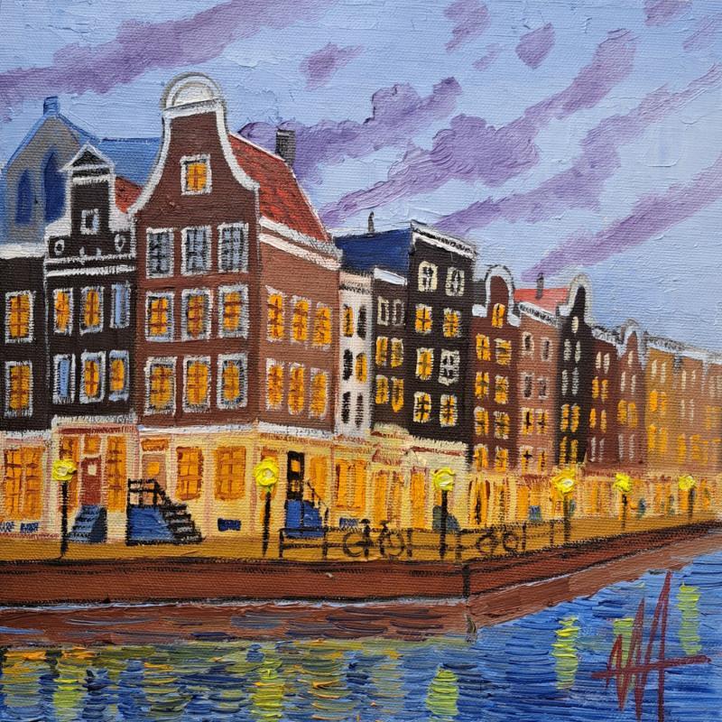 Peinture herengracht, as the night sets par De Jong Marcel | Tableau Figuratif Urbain Huile