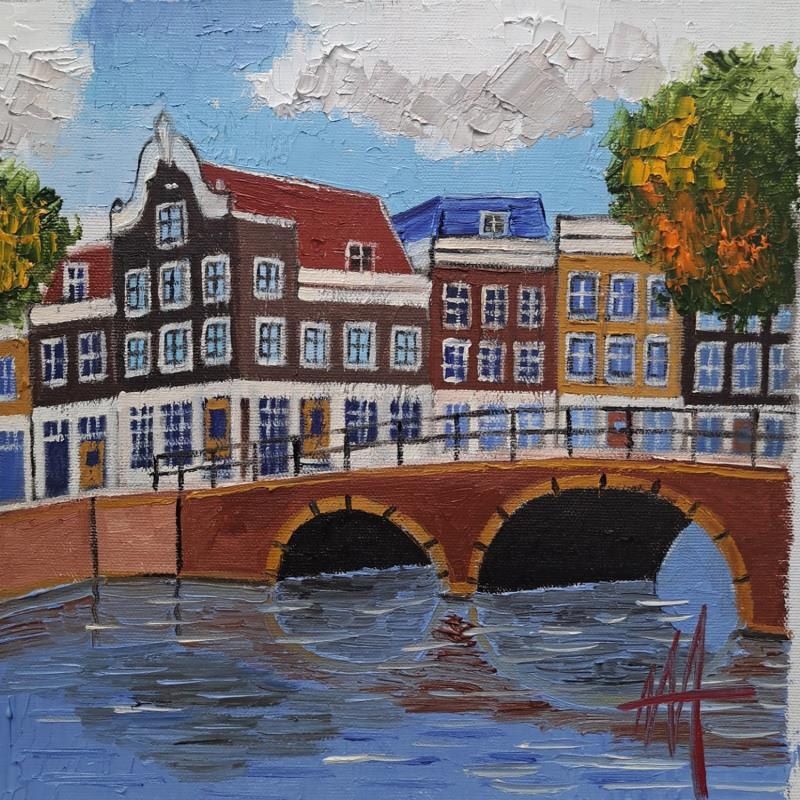 Peinture Reguliersgracht, bridge view par De Jong Marcel | Tableau Figuratif Huile Urbain