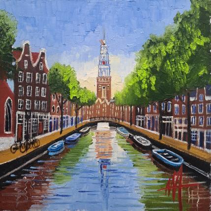 Painting Zuiderkerk, start of the day by De Jong Marcel | Painting Figurative Oil Urban