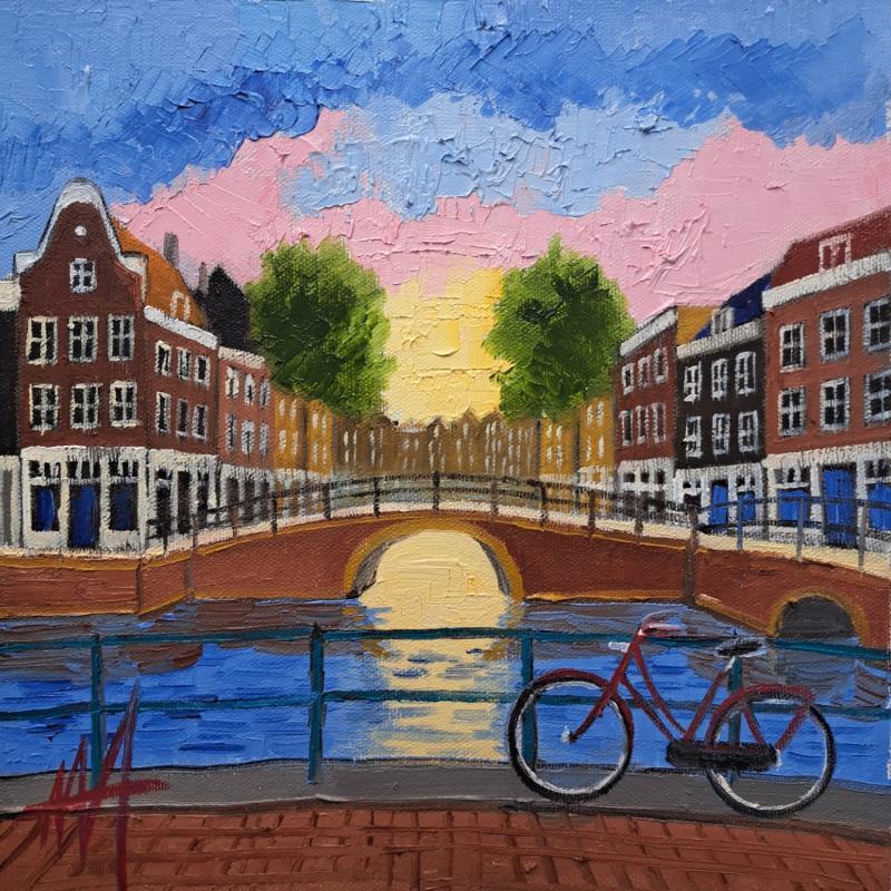 Painting Reguliersgracht ,waiting for the sun by De Jong Marcel | Painting Figurative Urban Oil