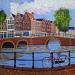 Peinture Leidse gracht, bridge view par De Jong Marcel | Tableau Figuratif Urbain Huile
