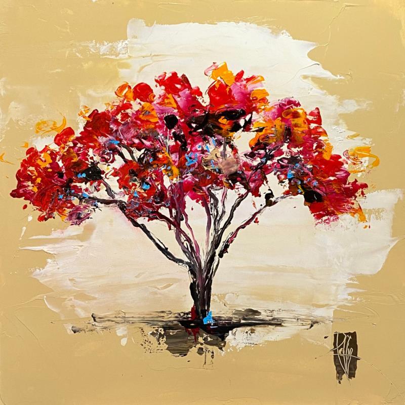 Peinture L'arbre rouge par Raffin Christian | Tableau Figuratif Huile Nature