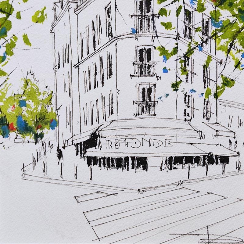 Painting Café la Rotonde, Paris by Bailly Kévin  | Painting Figurative Urban Architecture Watercolor Ink